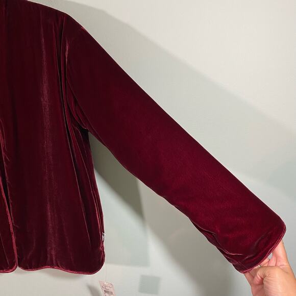 Vintage Bloomingdale's Women's Burgundy Velvet Open Front Jacket Size S NWT - Picture 4 of 9